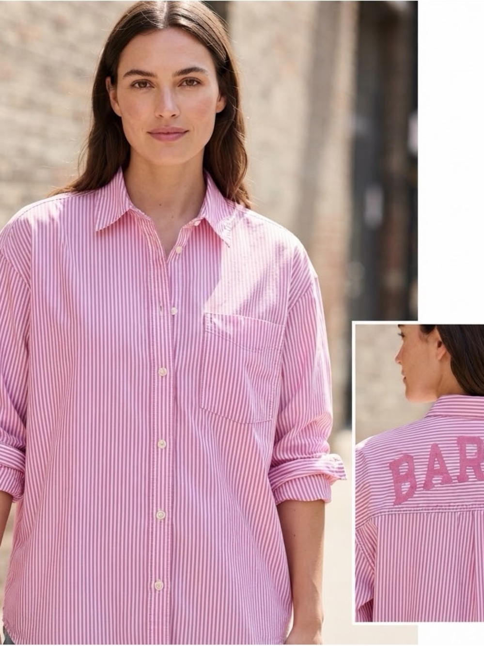 Gap x Barbie The Big Shirt Pink White Striped Button Down Collared Top XL